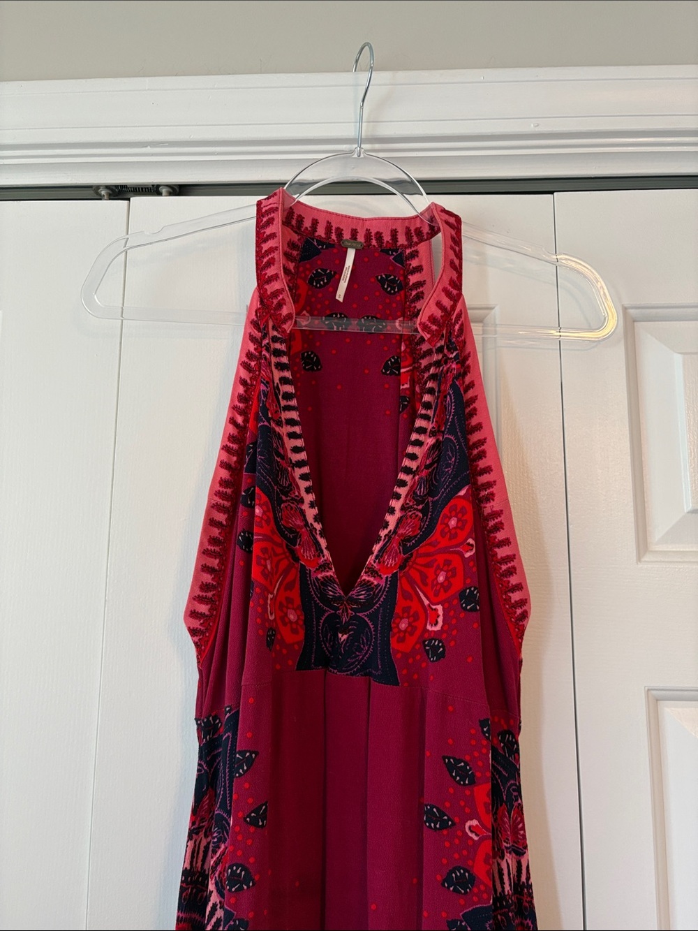 Free people Sleeveless Red Halter Dress with Floral Print